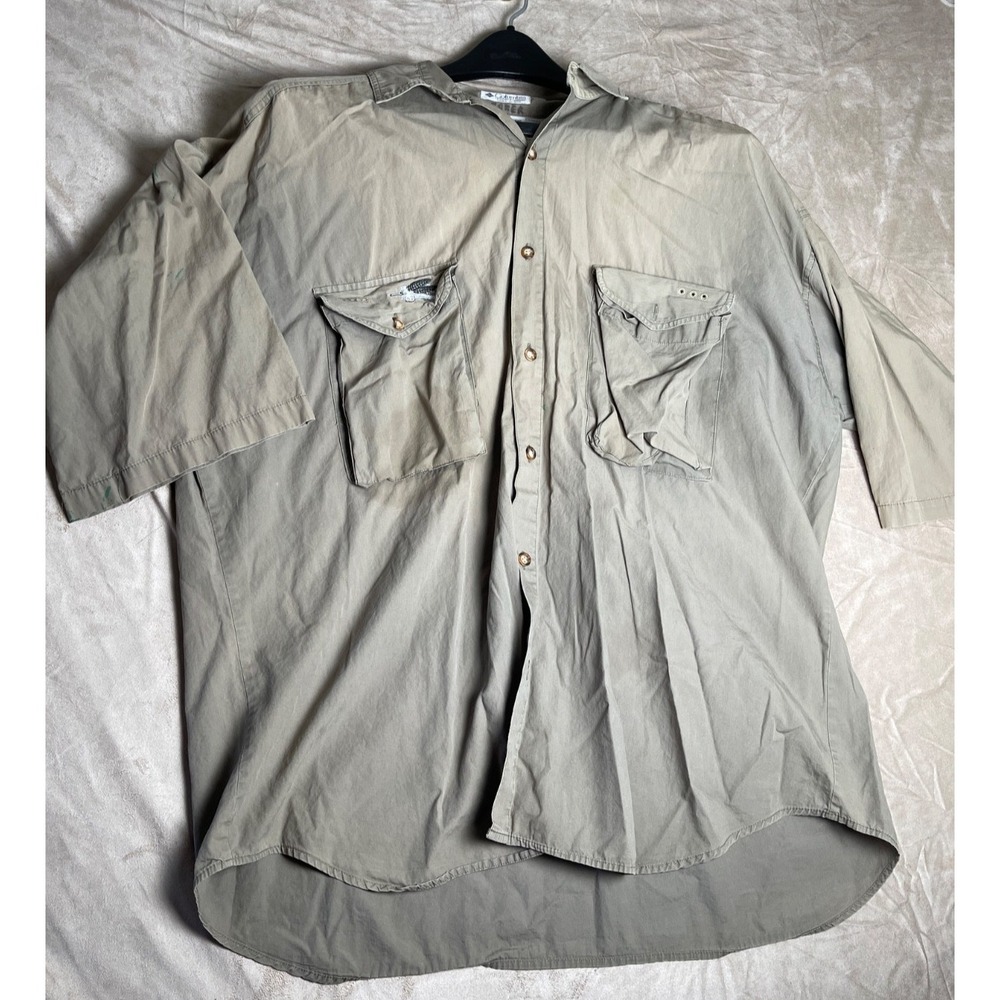 Columbia PFG mens size XL vented Fishing Shirt Short Sleeve Tan utility